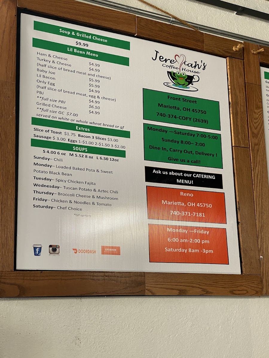 Menu Jeremiah's Coffee House 29:11-6